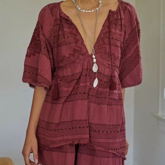 Free People Tops - Sedona Short Set - Cotton Linen Like Boho Top (Top Only)